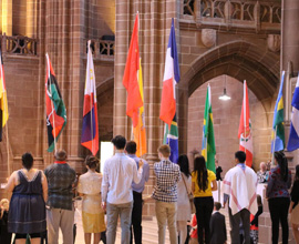 flag ceremony inside cathedral